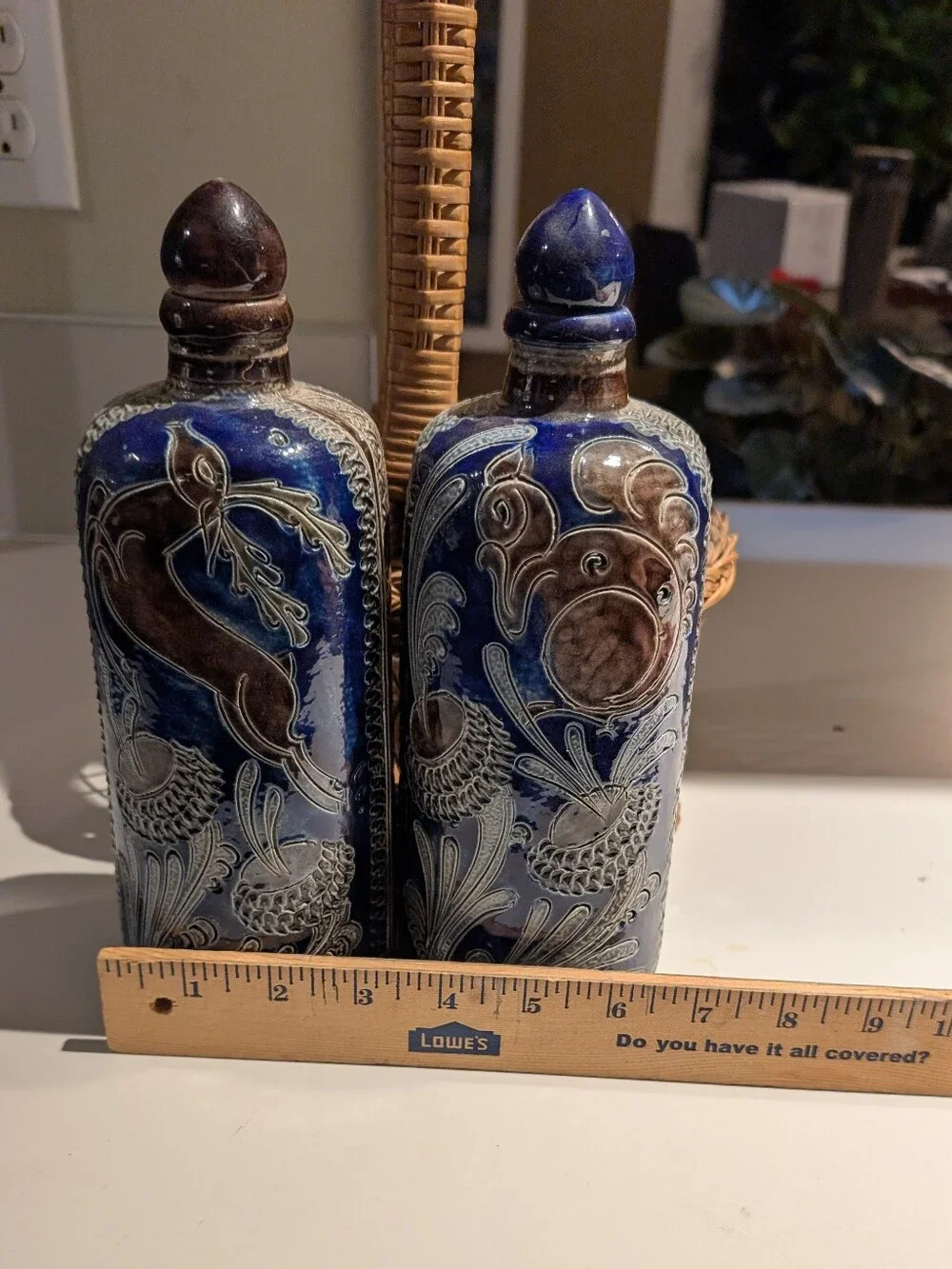 Vintage Westerwald Germany Salt- Glazed &Sgraffito Stoneware Decanter Set